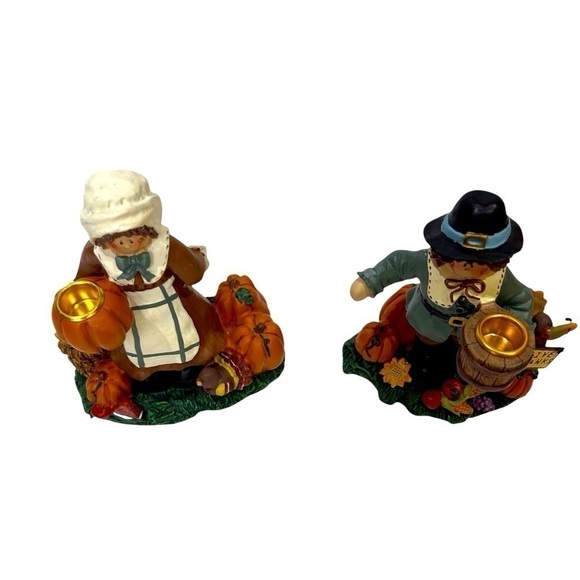 Thanksgiving Pilgram Candle Holder Set Male & Female Resin Pilgrams EUC - Picture 7 of 7